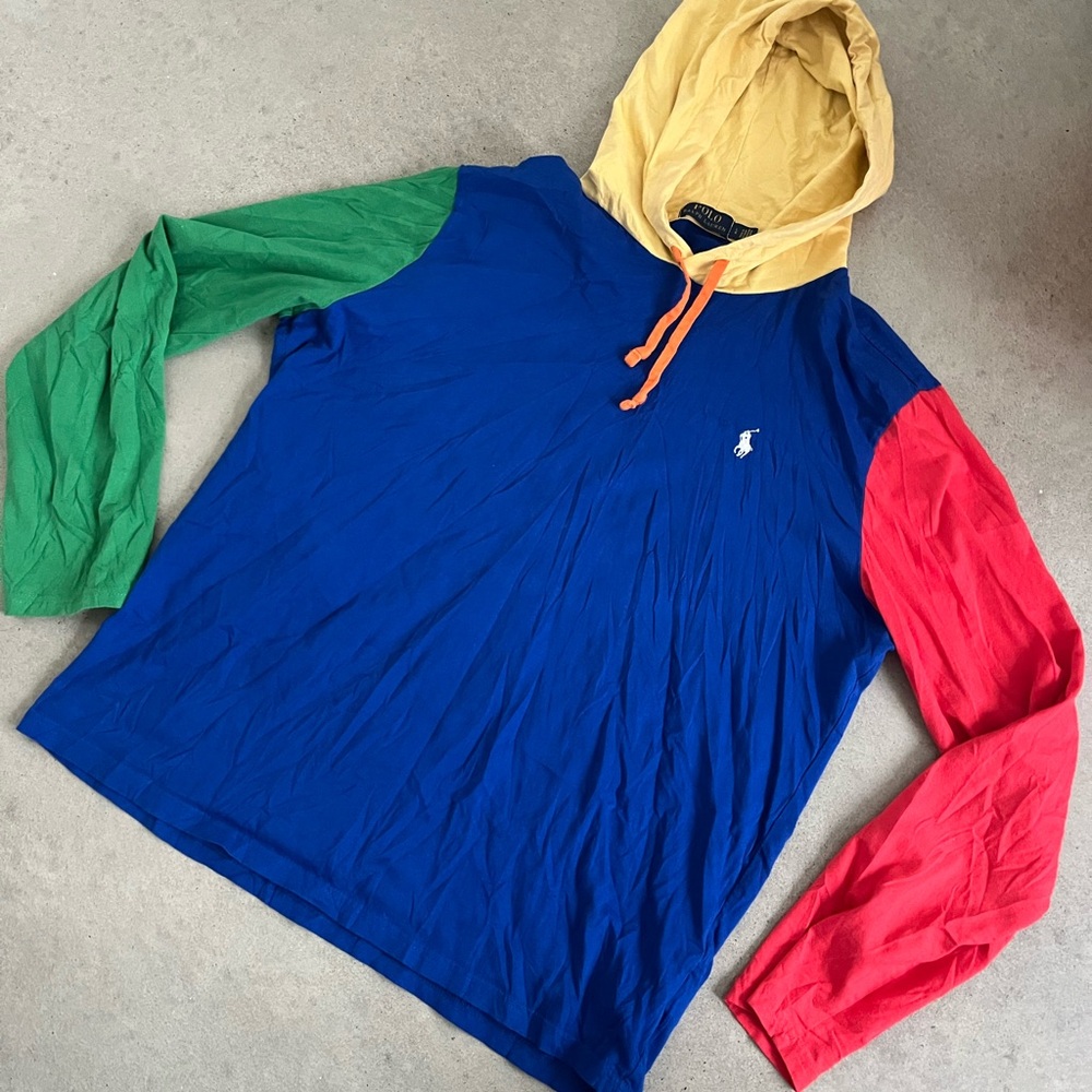POLO RALPH LAUREN Mens Colour block Jersey Hooded T-Shirt size Large
